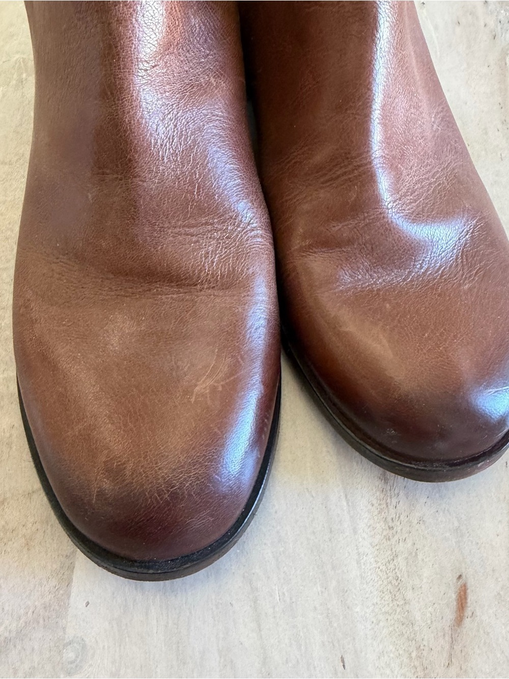 Frye Elyssa Shootie Ankle Boots Cognac Brown Waxed Leather Size 8 - Picture 7 of 8